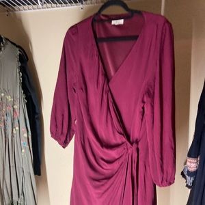 Entro Burgundy Tie Wrap Mini Dress Large